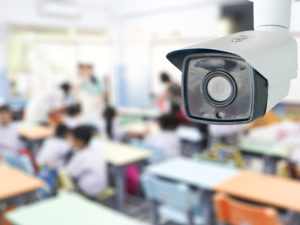 Safety camera in corner of classroom